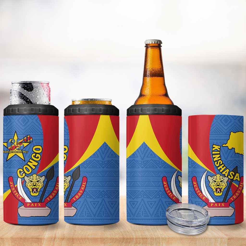 Congo-Kinshasa Independence Day 4 in 1 Can Cooler Tumbler Coat Of Arms - African Pattern LT15