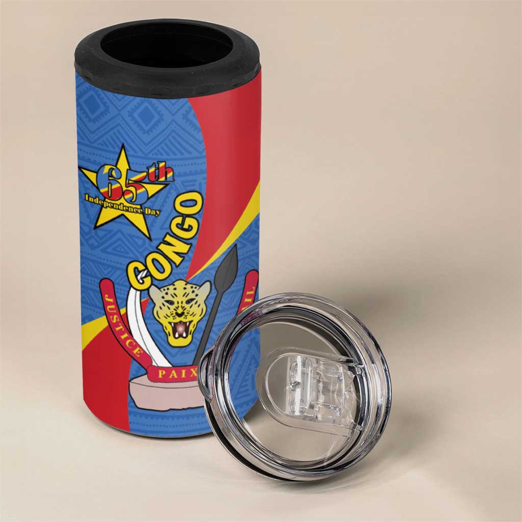 Congo-Kinshasa Independence Day 4 in 1 Can Cooler Tumbler Coat Of Arms - African Pattern LT15