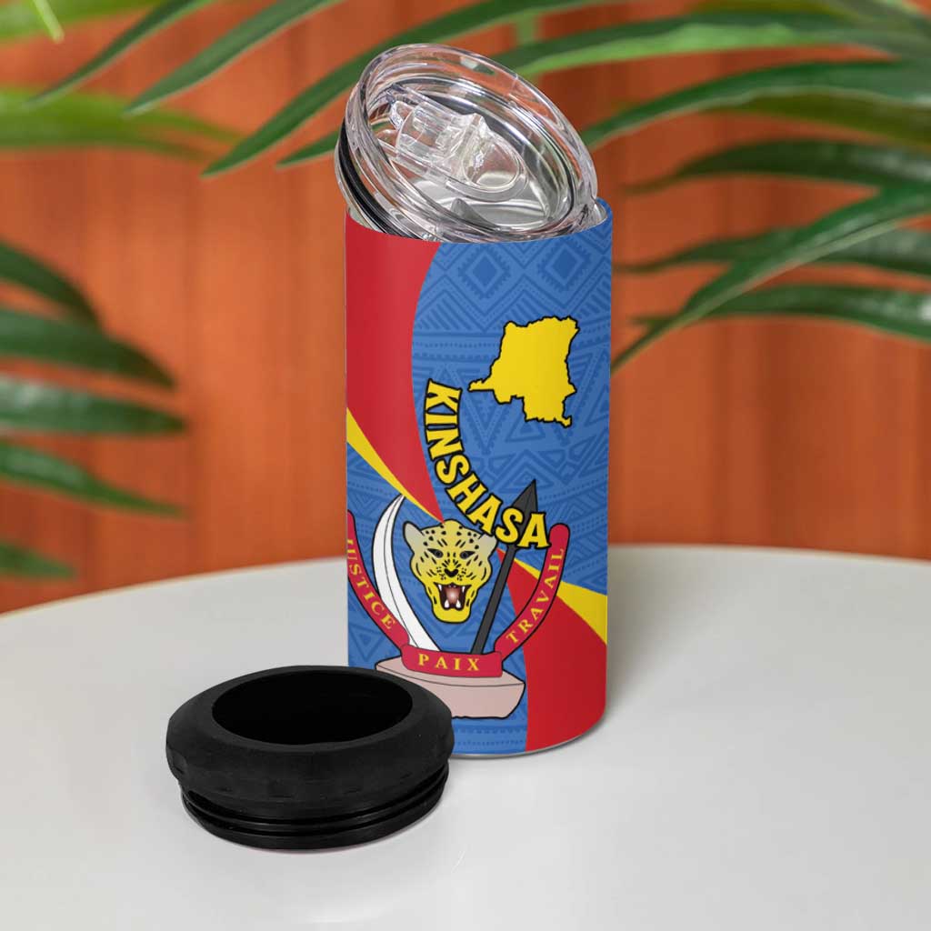 Congo-Kinshasa Independence Day 4 in 1 Can Cooler Tumbler Coat Of Arms - African Pattern LT15