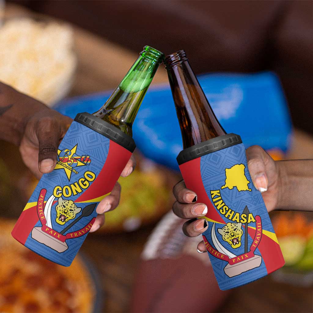Congo-Kinshasa Independence Day 4 in 1 Can Cooler Tumbler Coat Of Arms - African Pattern LT15