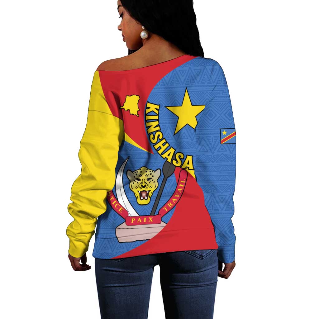 Congo-Kinshasa Independence Day Off Shoulder Sweater Coat Of Arms - African Pattern LT15