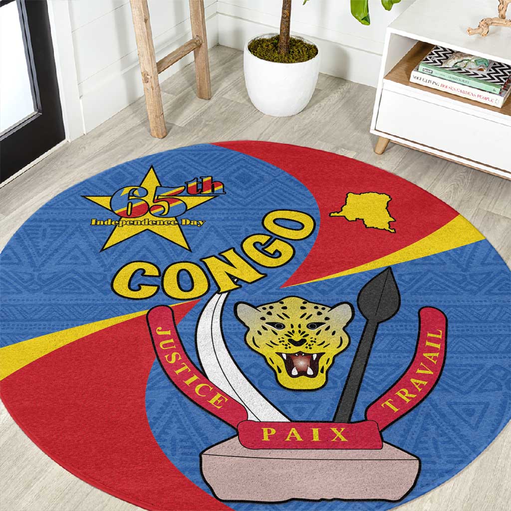 Congo-Kinshasa Independence Day Round Carpet Coat Of Arms - African Pattern LT15