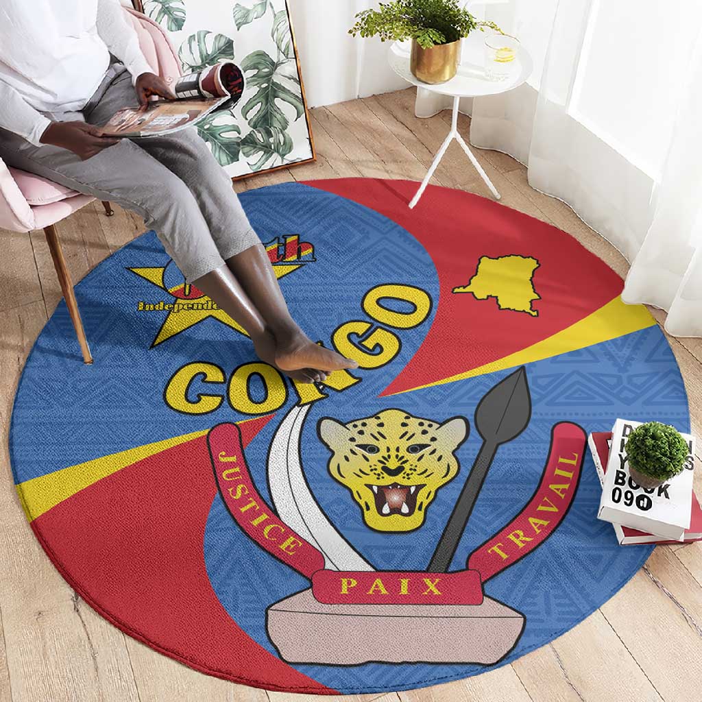 Congo-Kinshasa Independence Day Round Carpet Coat Of Arms - African Pattern LT15