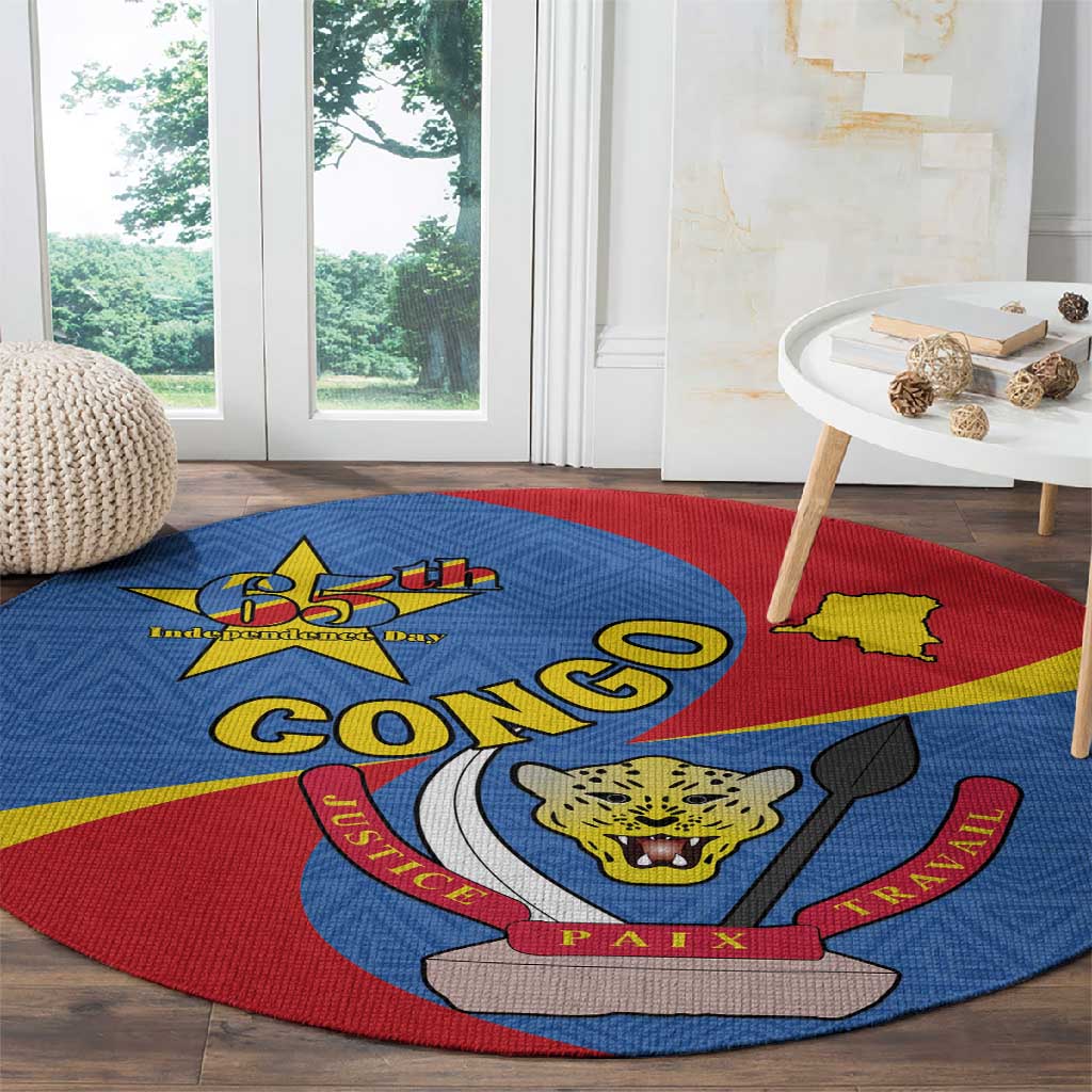 Congo-Kinshasa Independence Day Round Carpet Coat Of Arms - African Pattern LT15