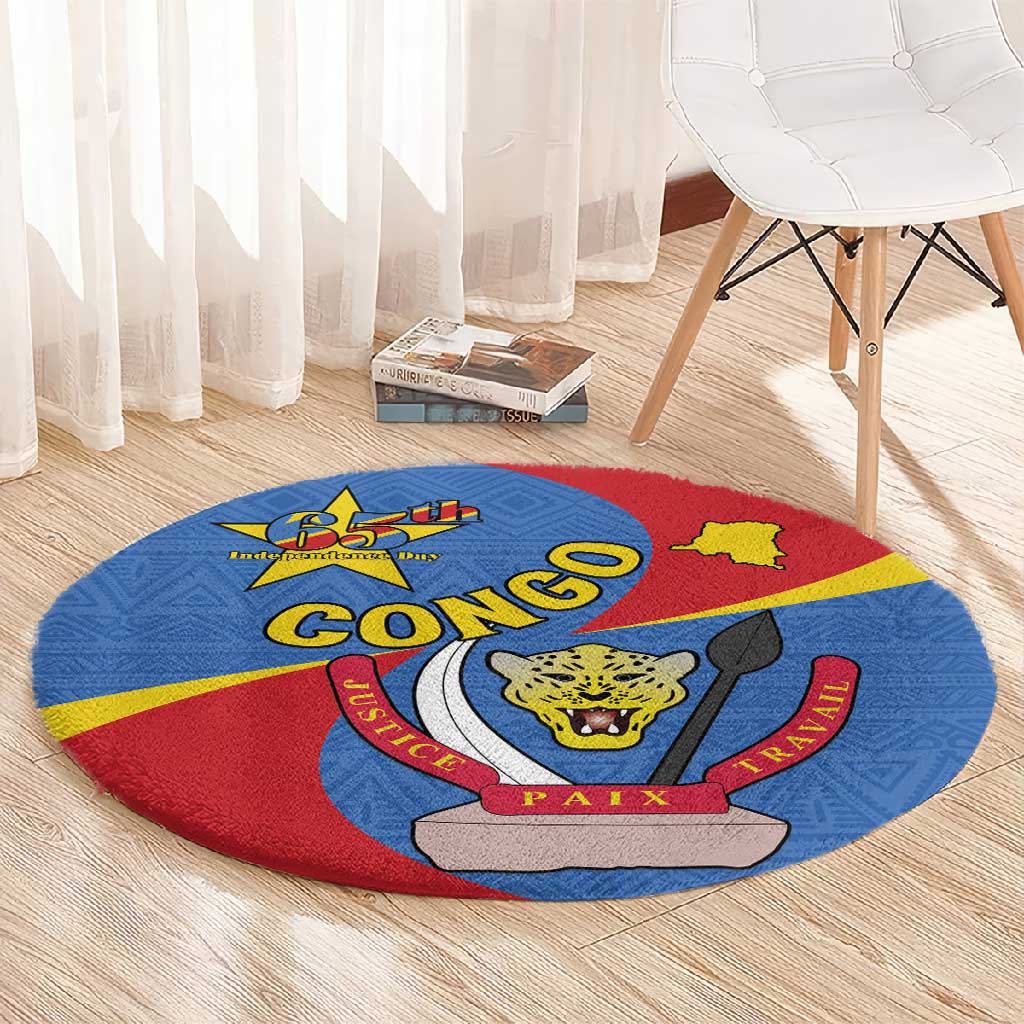 Congo-Kinshasa Independence Day Round Carpet Coat Of Arms - African Pattern LT15