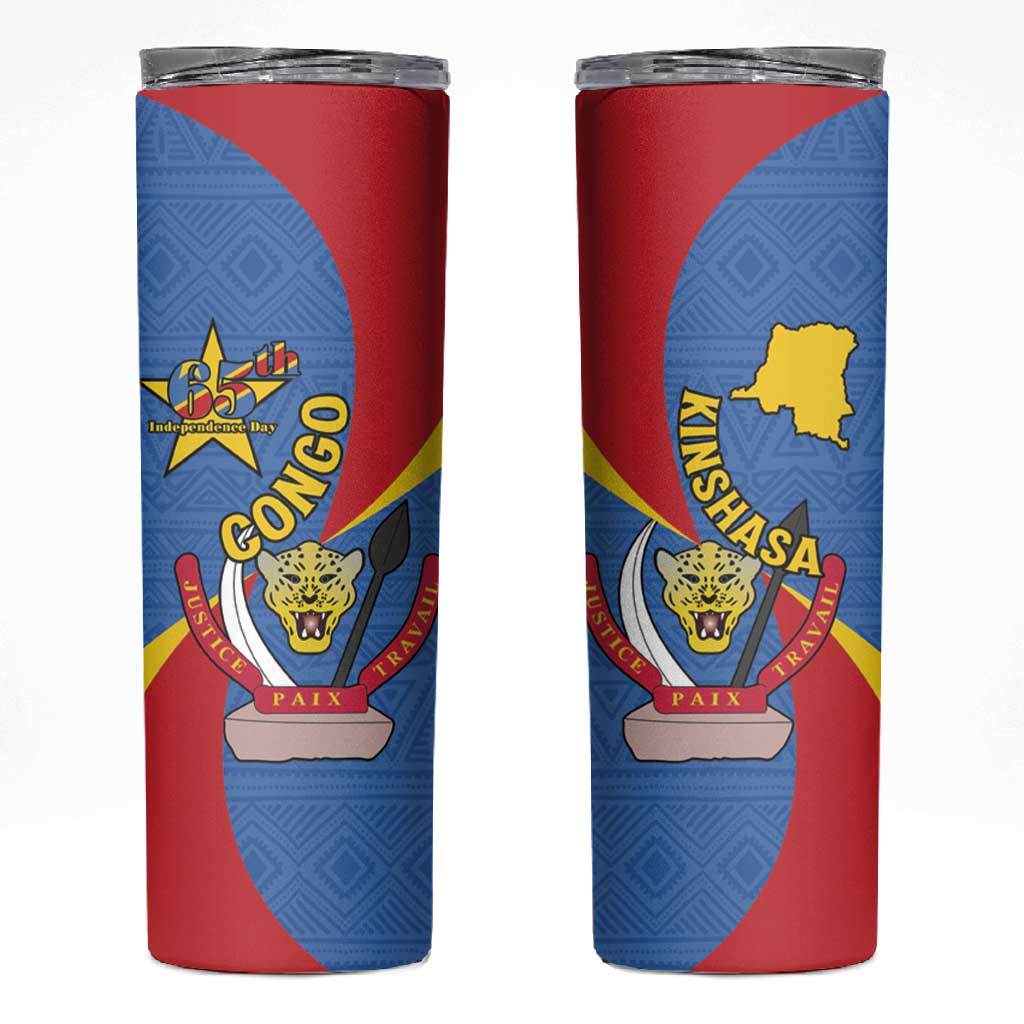 Congo-Kinshasa Independence Day Skinny Tumbler Coat Of Arms - African Pattern LT15