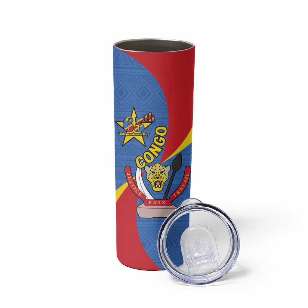 Congo-Kinshasa Independence Day Skinny Tumbler Coat Of Arms - African Pattern LT15