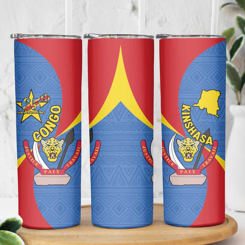 Congo-Kinshasa Independence Day Skinny Tumbler Coat Of Arms - African Pattern LT15