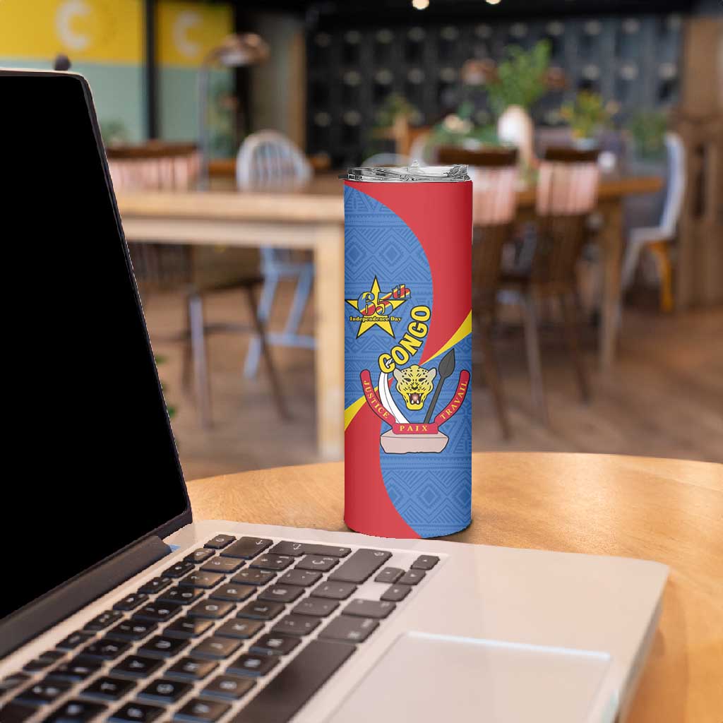 Congo-Kinshasa Independence Day Skinny Tumbler Coat Of Arms - African Pattern LT15