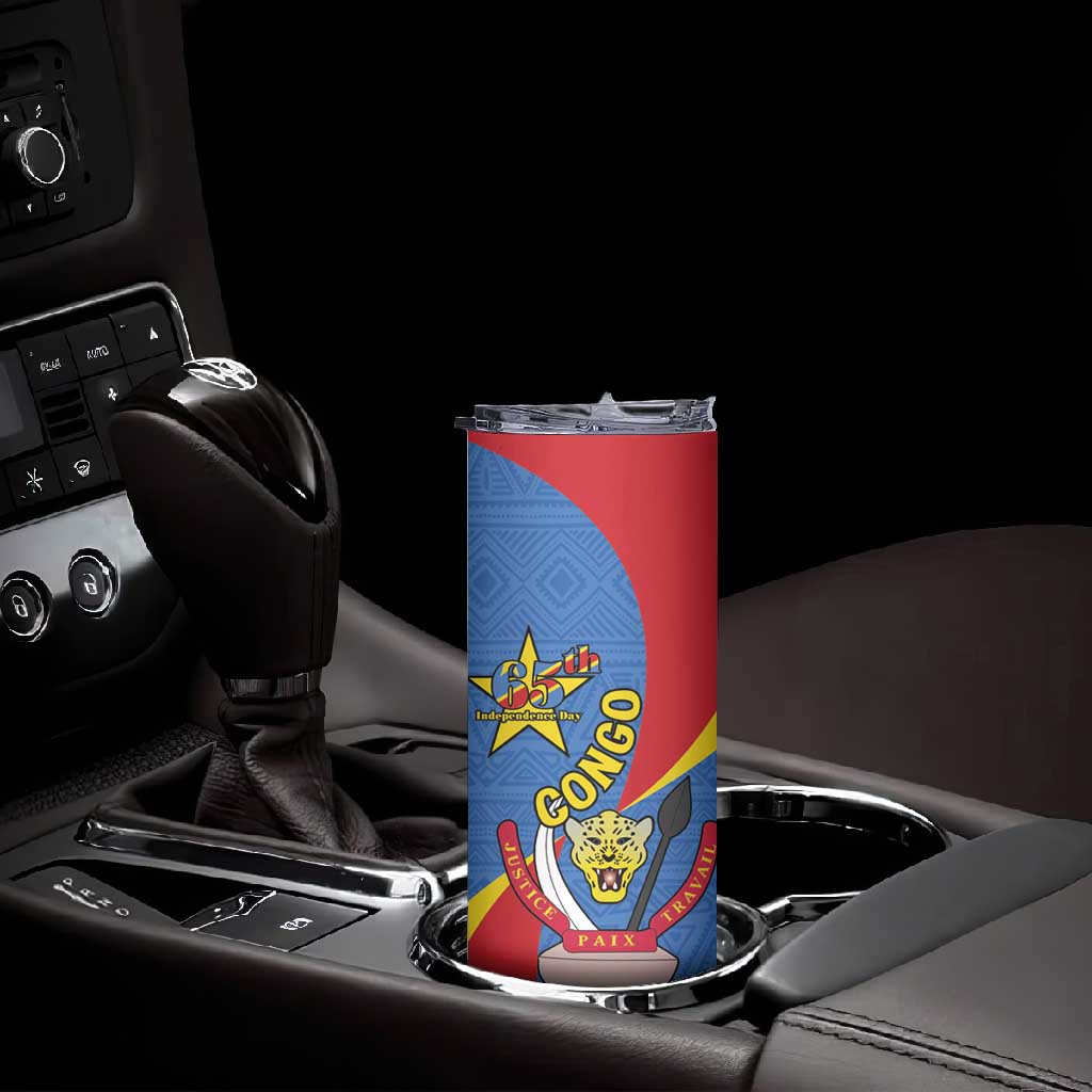 Congo-Kinshasa Independence Day Skinny Tumbler Coat Of Arms - African Pattern LT15