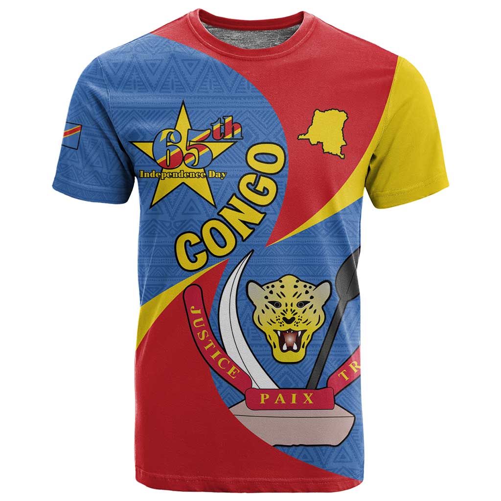 Congo-Kinshasa Independence Day T shirt Coat Of Arms - African Pattern LT15