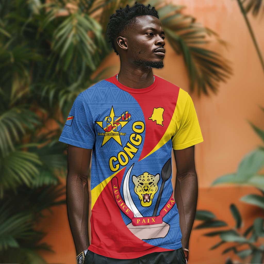 Congo-Kinshasa Independence Day T shirt Coat Of Arms - African Pattern LT15