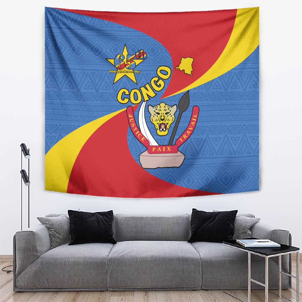 Congo-Kinshasa Independence Day Tapestry Coat Of Arms - African Pattern LT15