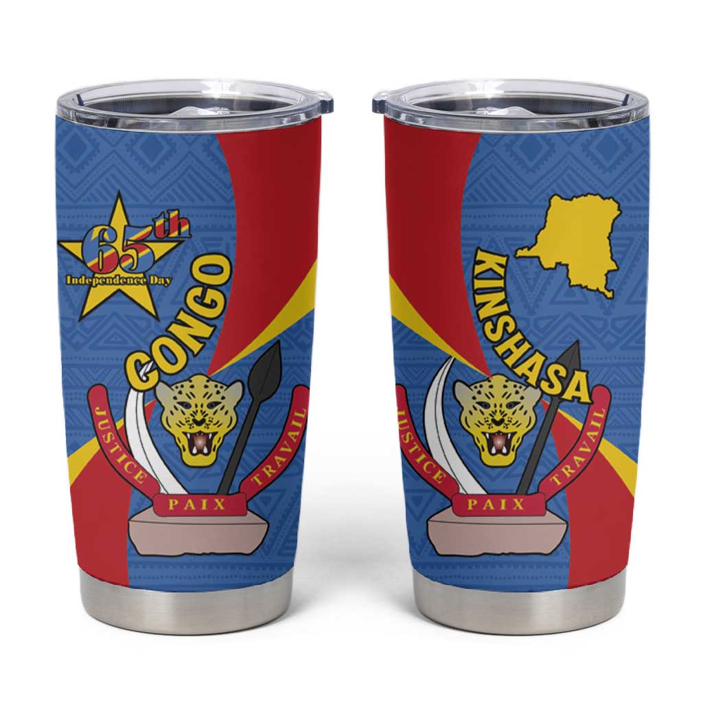 Congo-Kinshasa Independence Day Tumbler Cup Coat Of Arms - African Pattern LT15