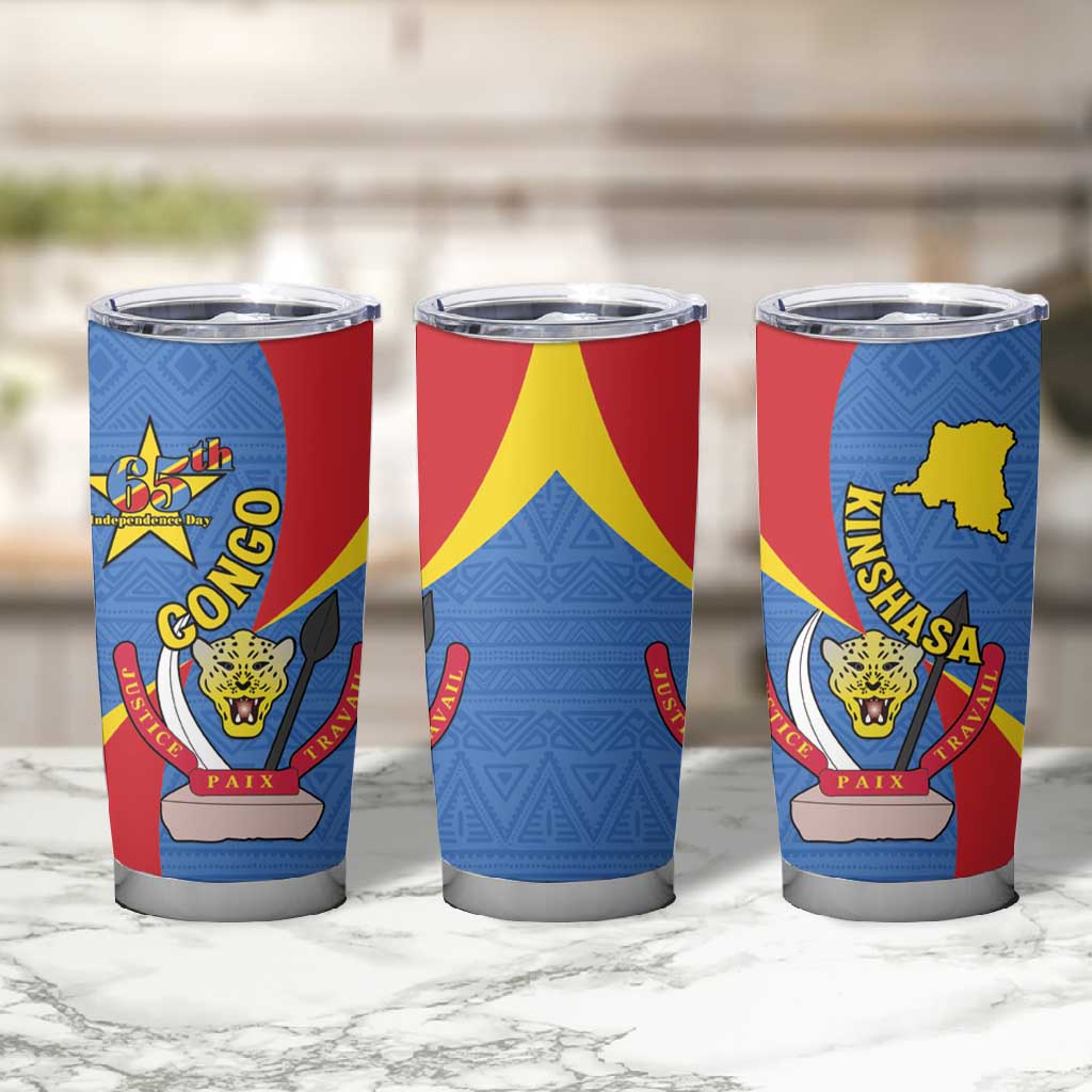 Congo-Kinshasa Independence Day Tumbler Cup Coat Of Arms - African Pattern LT15