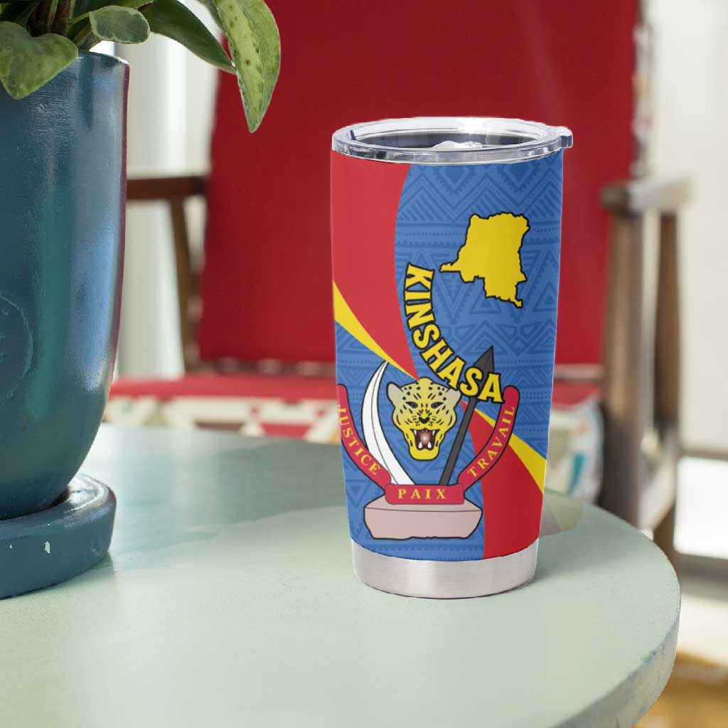 Congo-Kinshasa Independence Day Tumbler Cup Coat Of Arms - African Pattern LT15