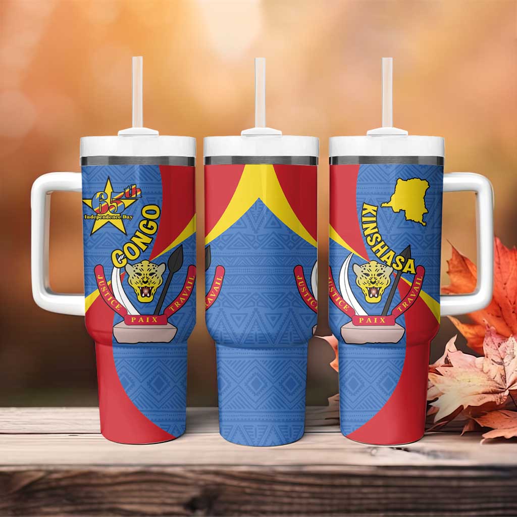 Congo-Kinshasa Independence Day Tumbler With Handle Coat Of Arms - African Pattern LT15
