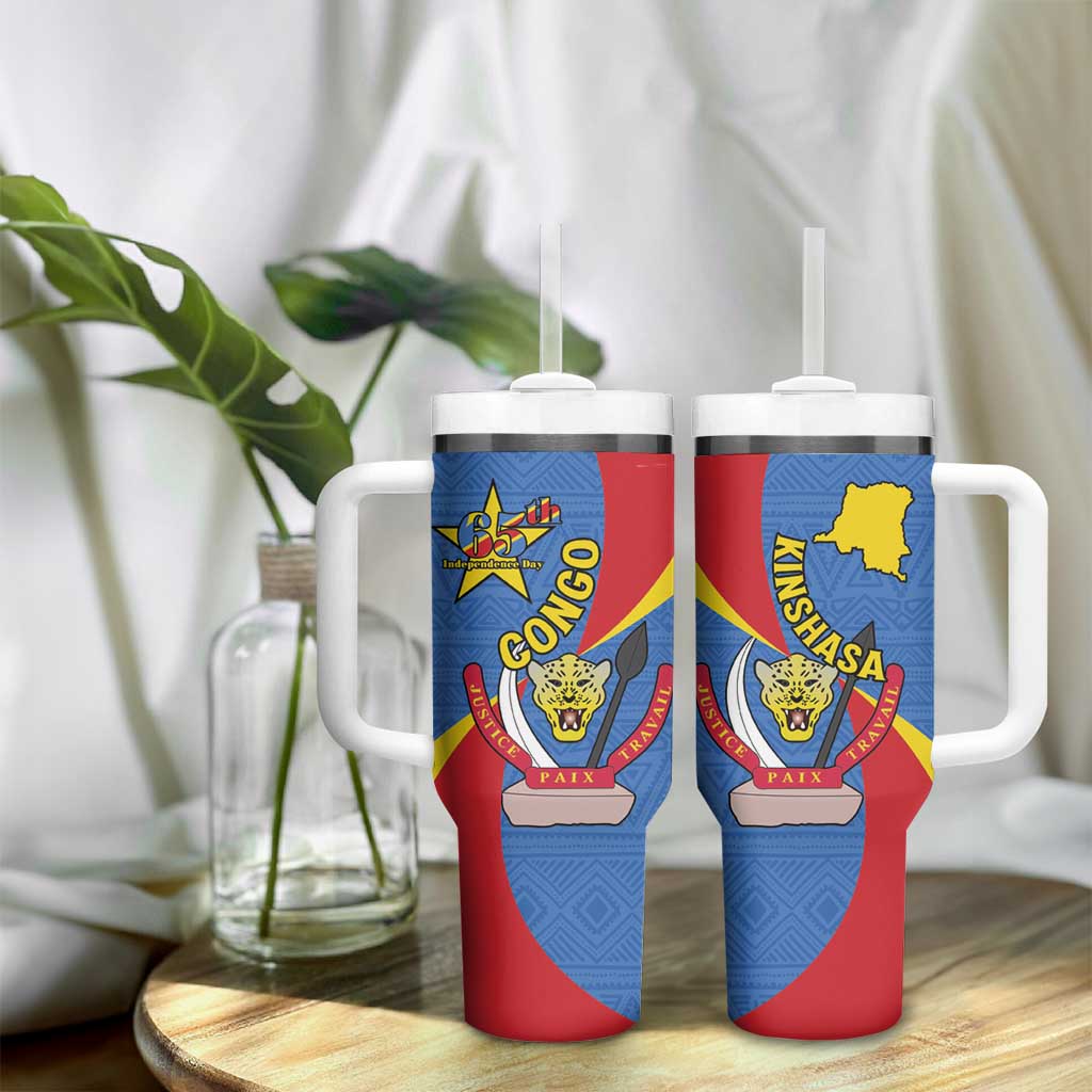 Congo-Kinshasa Independence Day Tumbler With Handle Coat Of Arms - African Pattern LT15