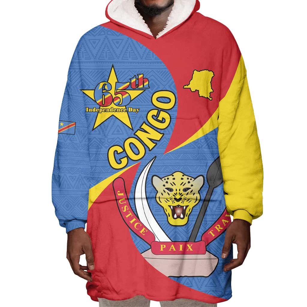 Congo-Kinshasa Independence Day Wearable Blanket Hoodie Coat Of Arms - African Pattern LT15