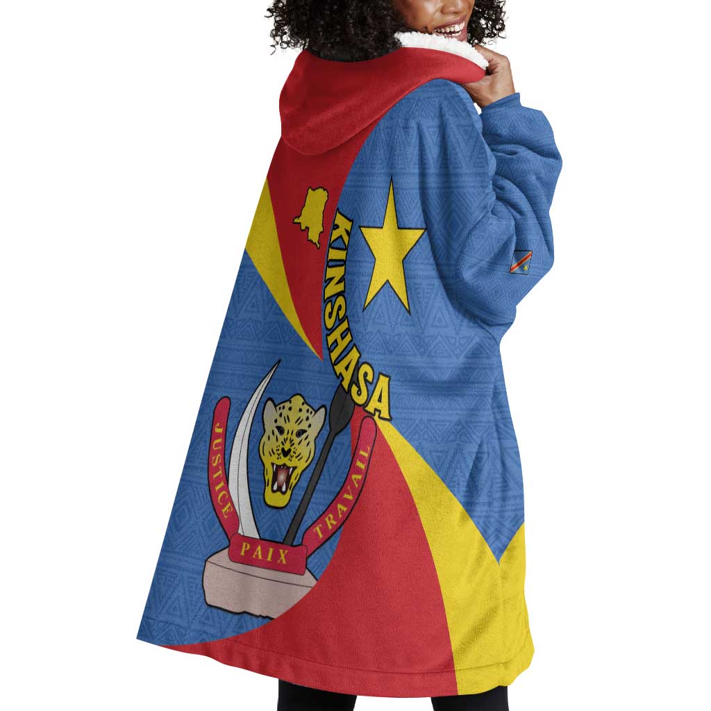 Congo-Kinshasa Independence Day Wearable Blanket Hoodie Coat Of Arms - African Pattern LT15