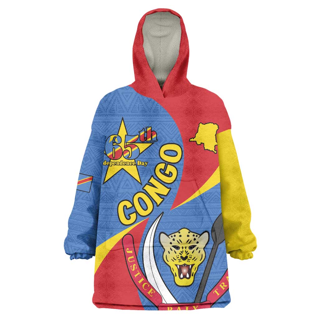 Congo-Kinshasa Independence Day Wearable Blanket Hoodie Coat Of Arms - African Pattern LT15