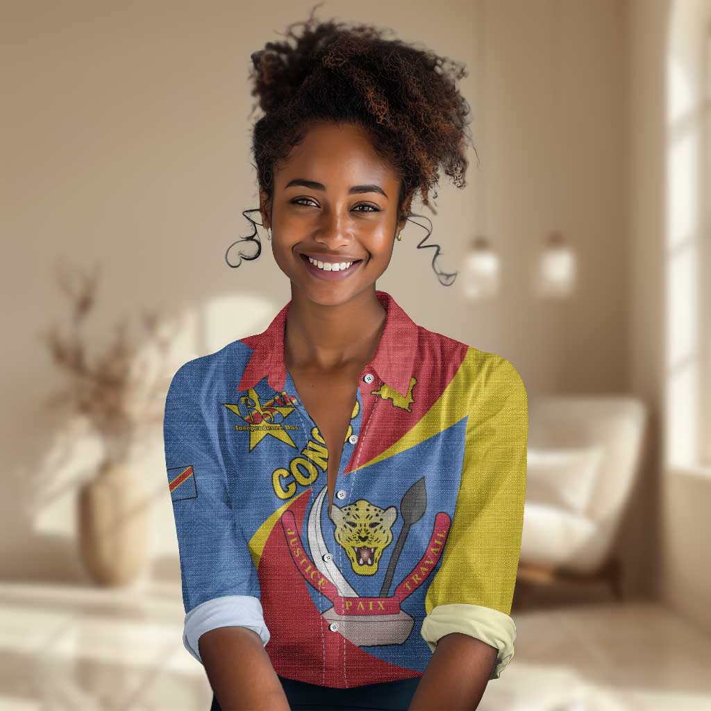 Congo-Kinshasa Independence Day Women Casual Shirt Coat Of Arms - African Pattern LT15