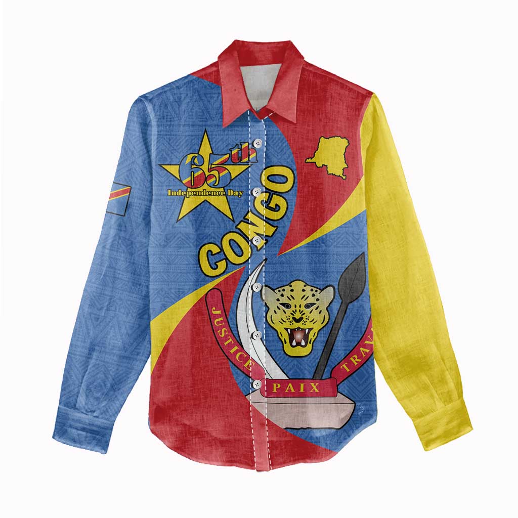 Congo-Kinshasa Independence Day Women Casual Shirt Coat Of Arms - African Pattern LT15