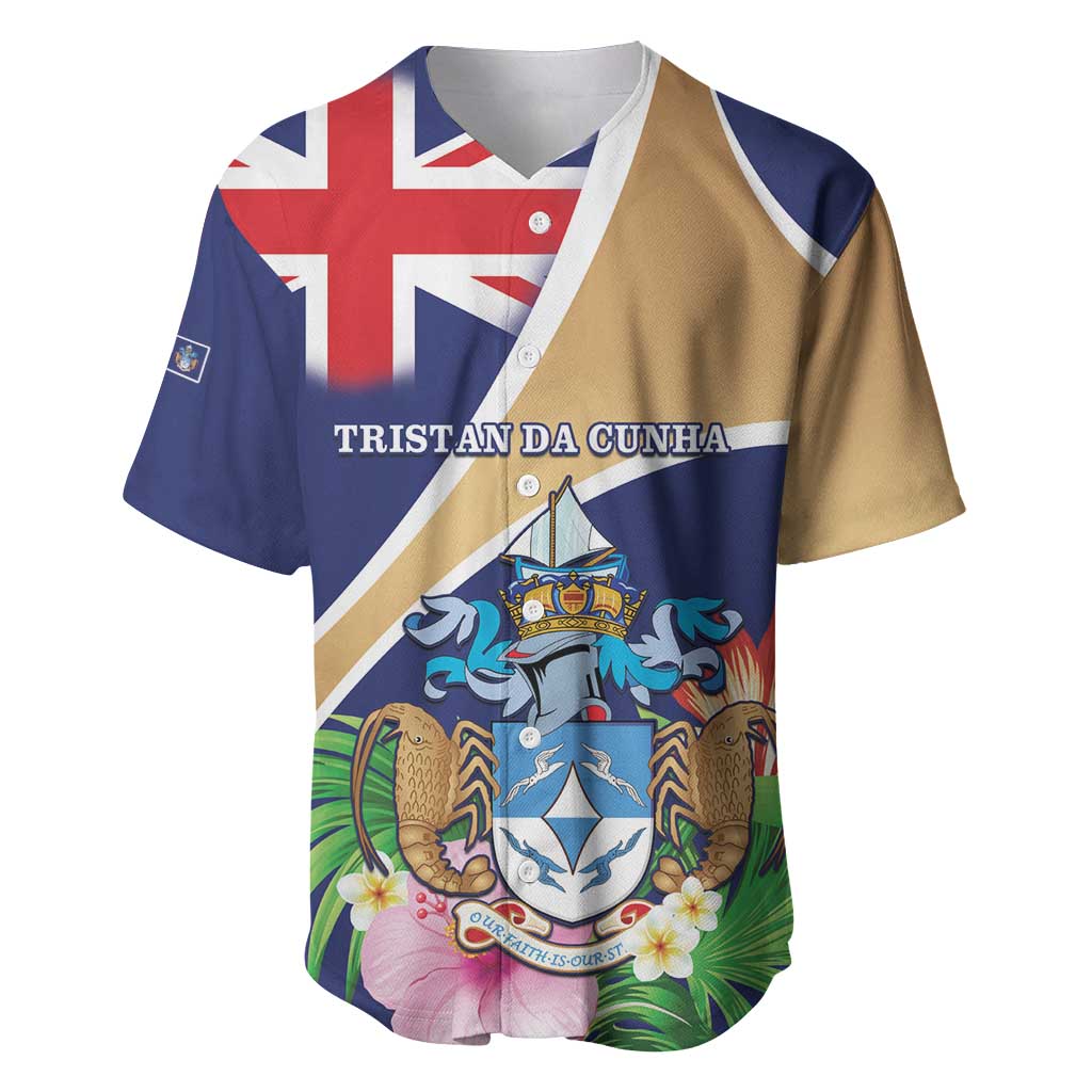 Personalized Tristan da Cunha Baseball Jersey Coat Of Arms Tropical Flowers LT15