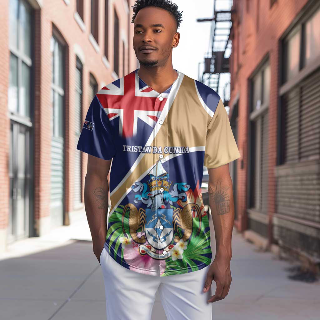 Personalized Tristan da Cunha Baseball Jersey Coat Of Arms Tropical Flowers LT15