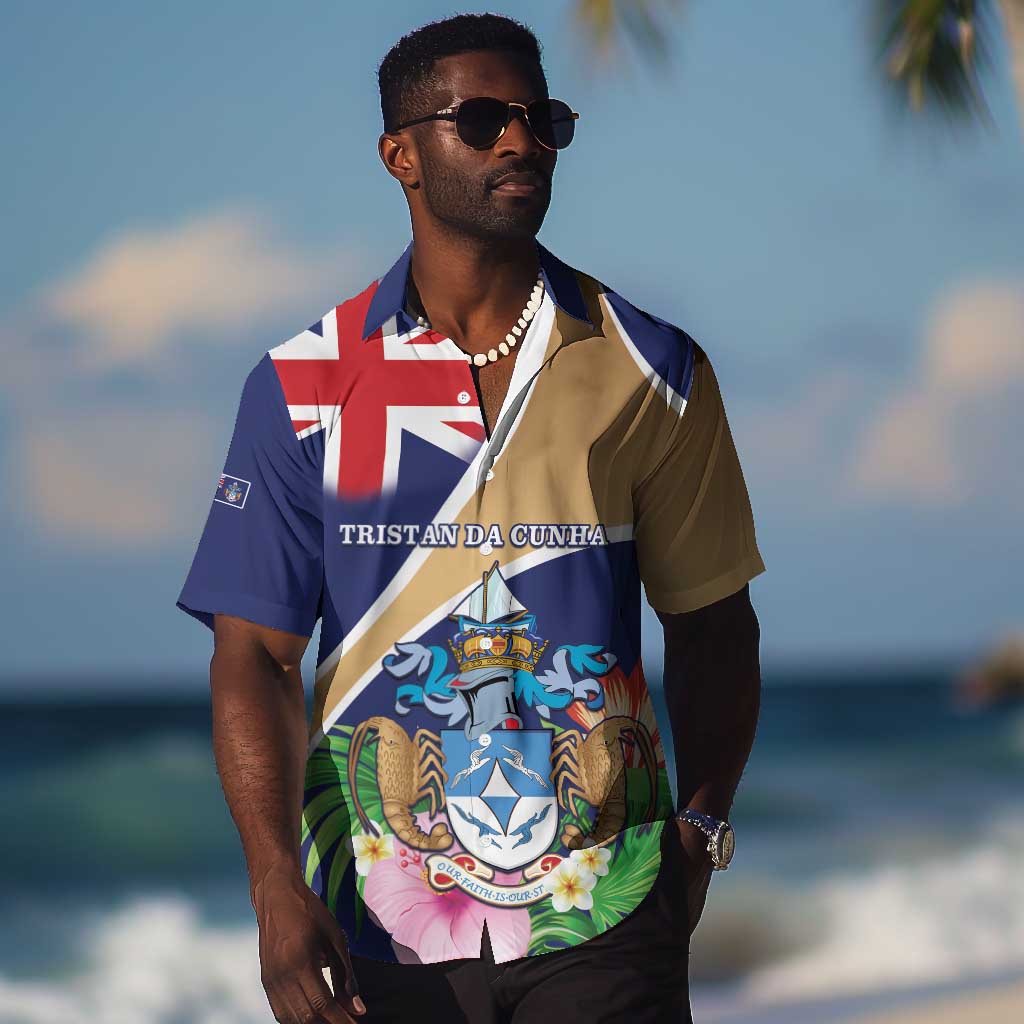 Personalized Tristan da Cunha Hawaiian Shirt Coat Of Arms Tropical Flowers LT15