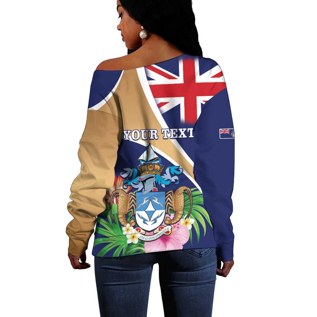 Personalized Tristan da Cunha Off Shoulder Sweater Coat Of Arms Tropical Flowers LT15