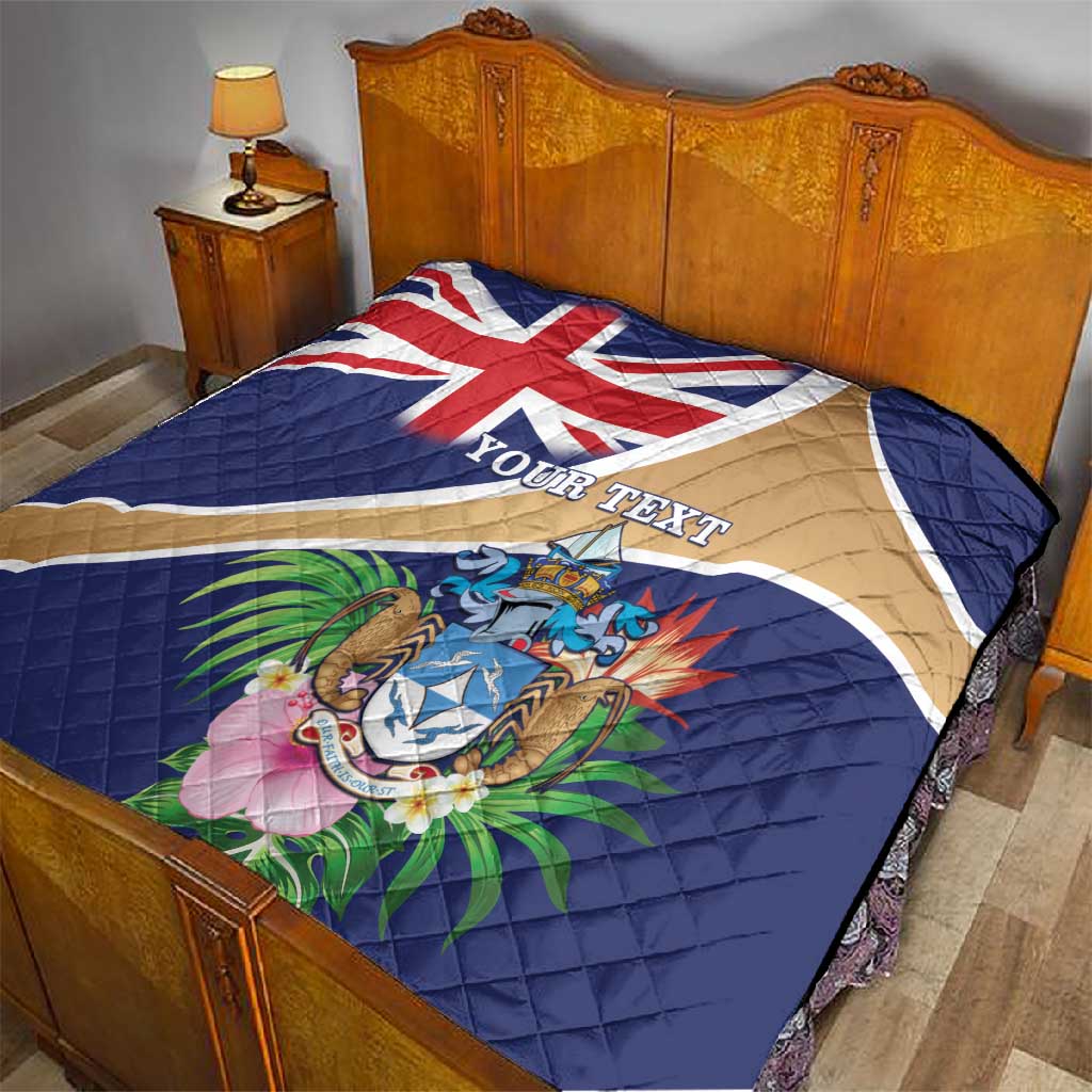 Personalized Tristan da Cunha Quilt Coat Of Arms Tropical Flowers LT15