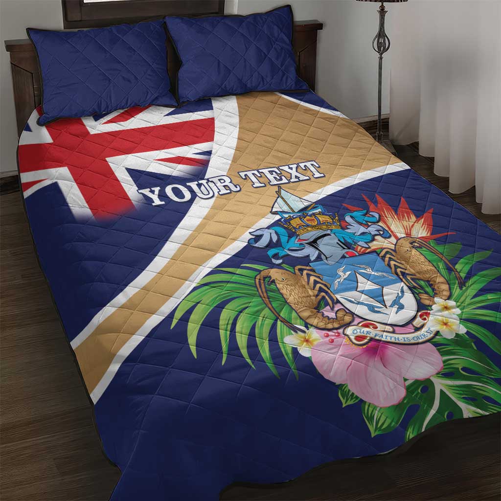 Personalized Tristan da Cunha Quilt Bed Set Coat Of Arms Tropical Flowers LT15