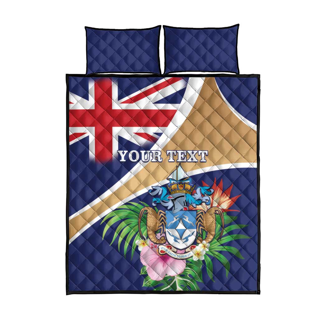Personalized Tristan da Cunha Quilt Bed Set Coat Of Arms Tropical Flowers LT15