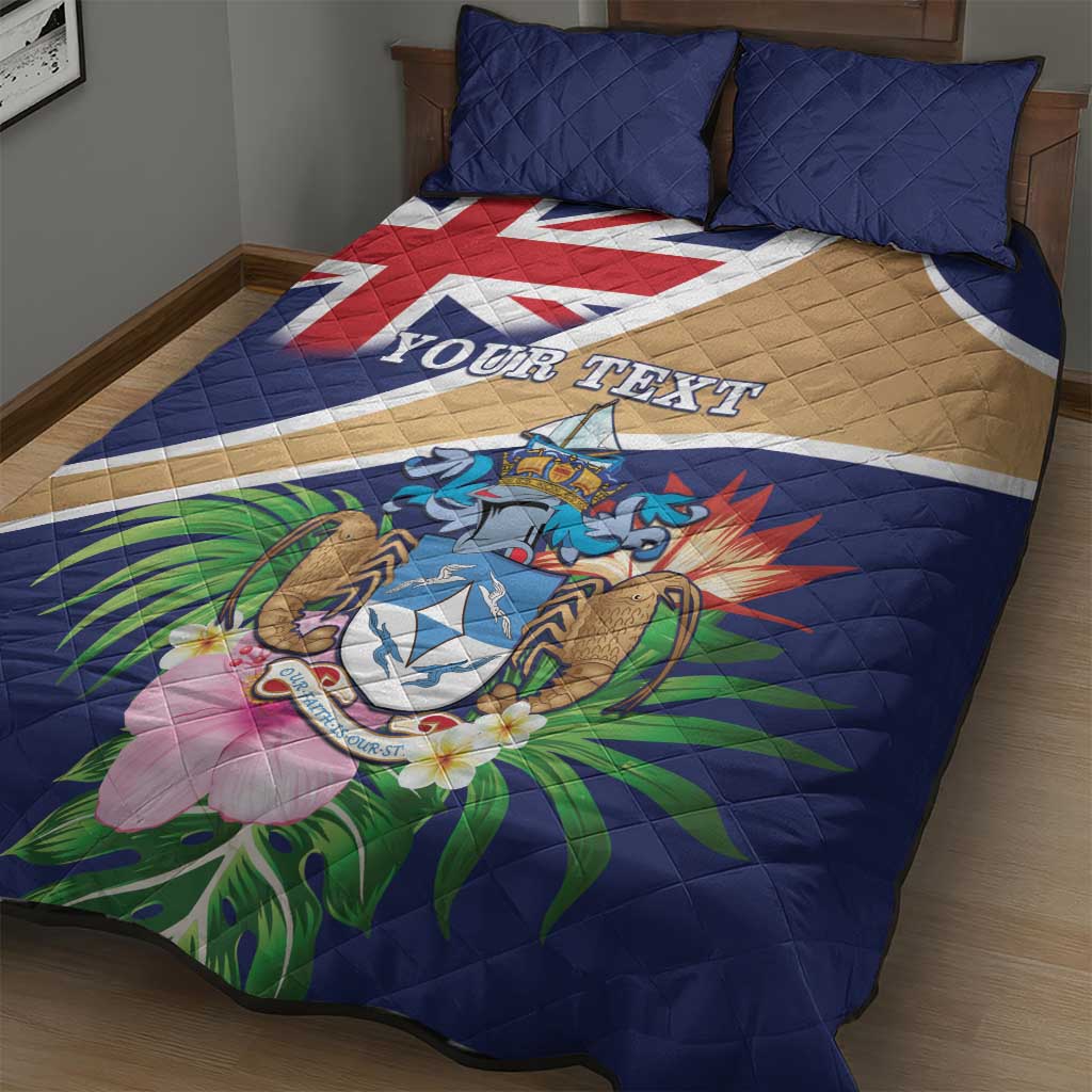 Personalized Tristan da Cunha Quilt Bed Set Coat Of Arms Tropical Flowers LT15
