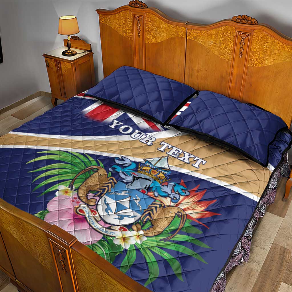 Personalized Tristan da Cunha Quilt Bed Set Coat Of Arms Tropical Flowers LT15