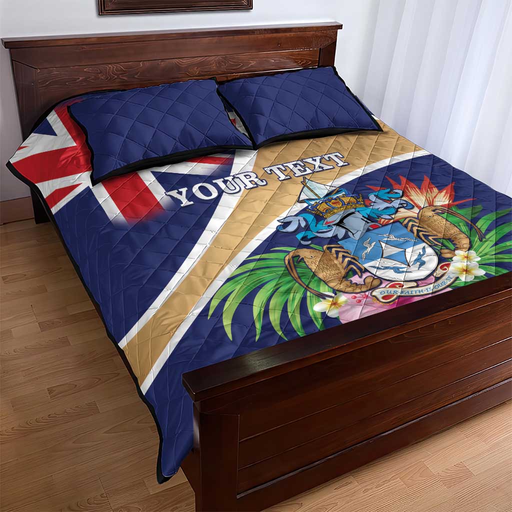 Personalized Tristan da Cunha Quilt Bed Set Coat Of Arms Tropical Flowers LT15