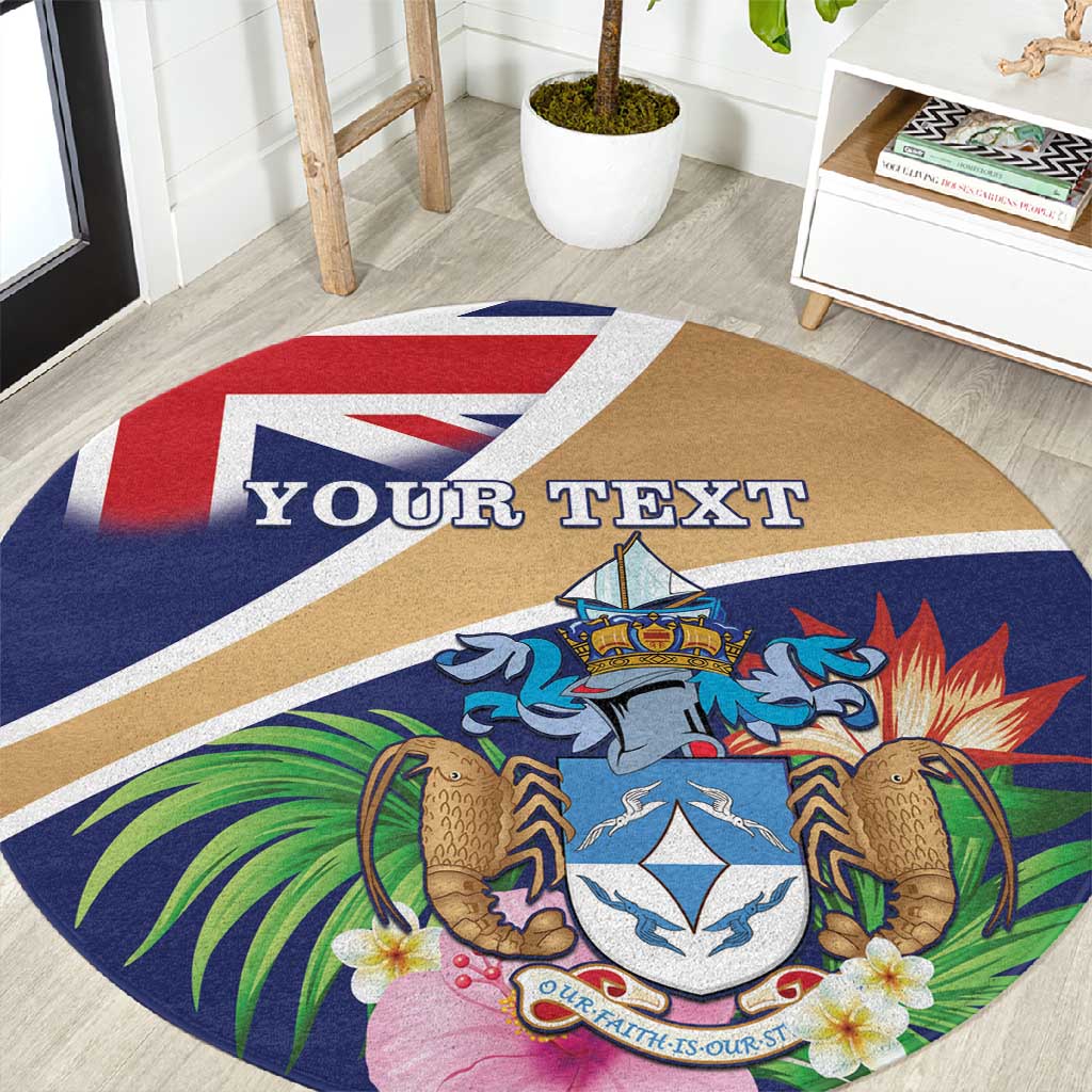 Personalized Tristan da Cunha Round Carpet Coat Of Arms Tropical Flowers LT15
