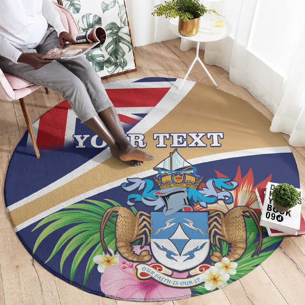 Personalized Tristan da Cunha Round Carpet Coat Of Arms Tropical Flowers LT15