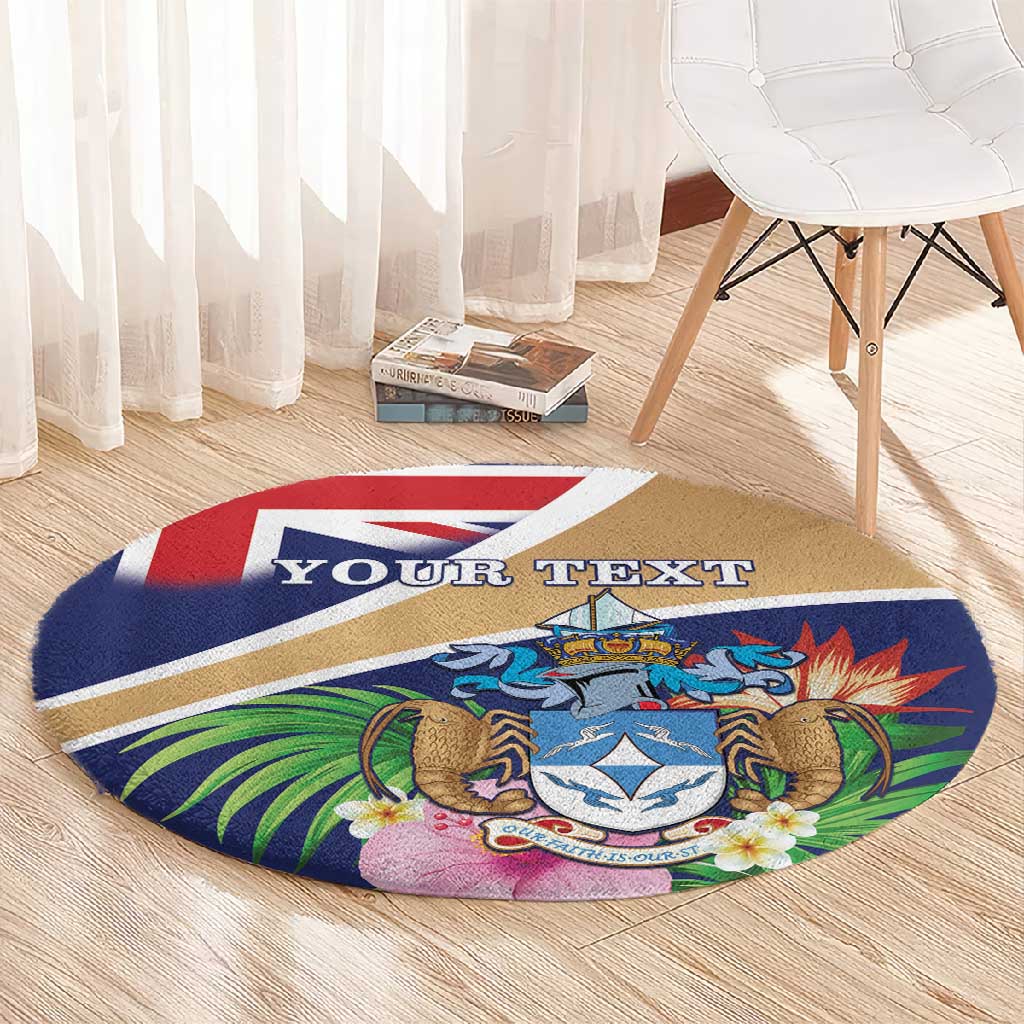 Personalized Tristan da Cunha Round Carpet Coat Of Arms Tropical Flowers LT15