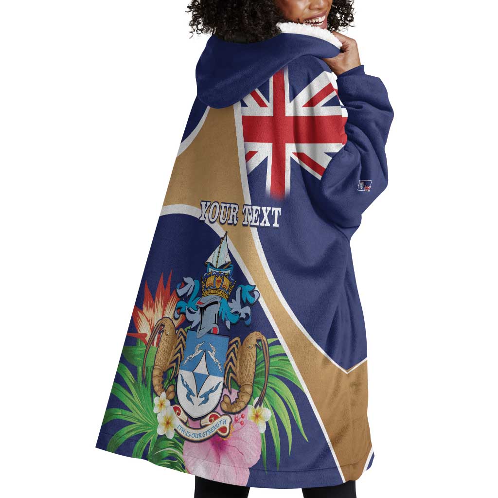 Personalized Tristan da Cunha Wearable Blanket Hoodie Coat Of Arms Tropical Flowers LT15