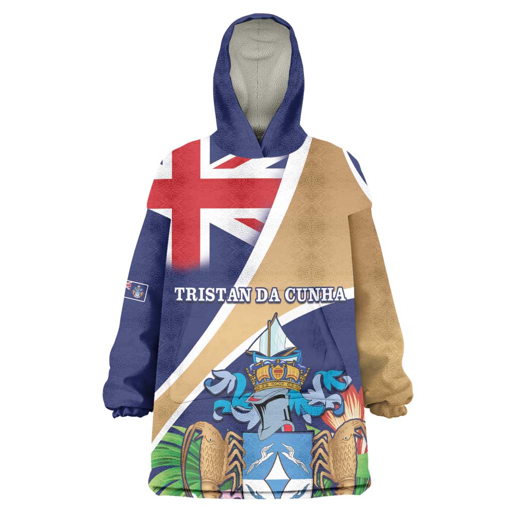 Personalized Tristan da Cunha Wearable Blanket Hoodie Coat Of Arms Tropical Flowers LT15