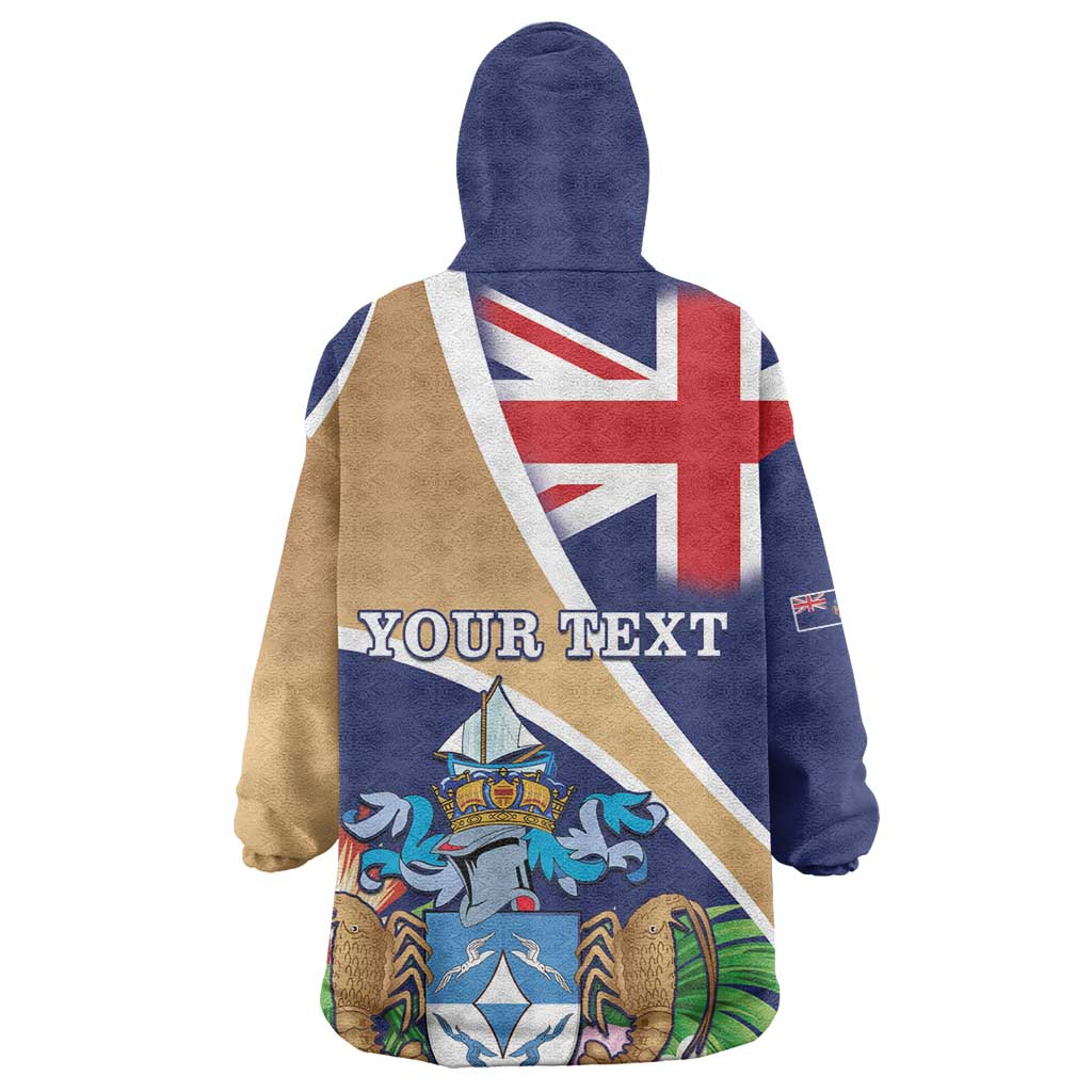Personalized Tristan da Cunha Wearable Blanket Hoodie Coat Of Arms Tropical Flowers LT15
