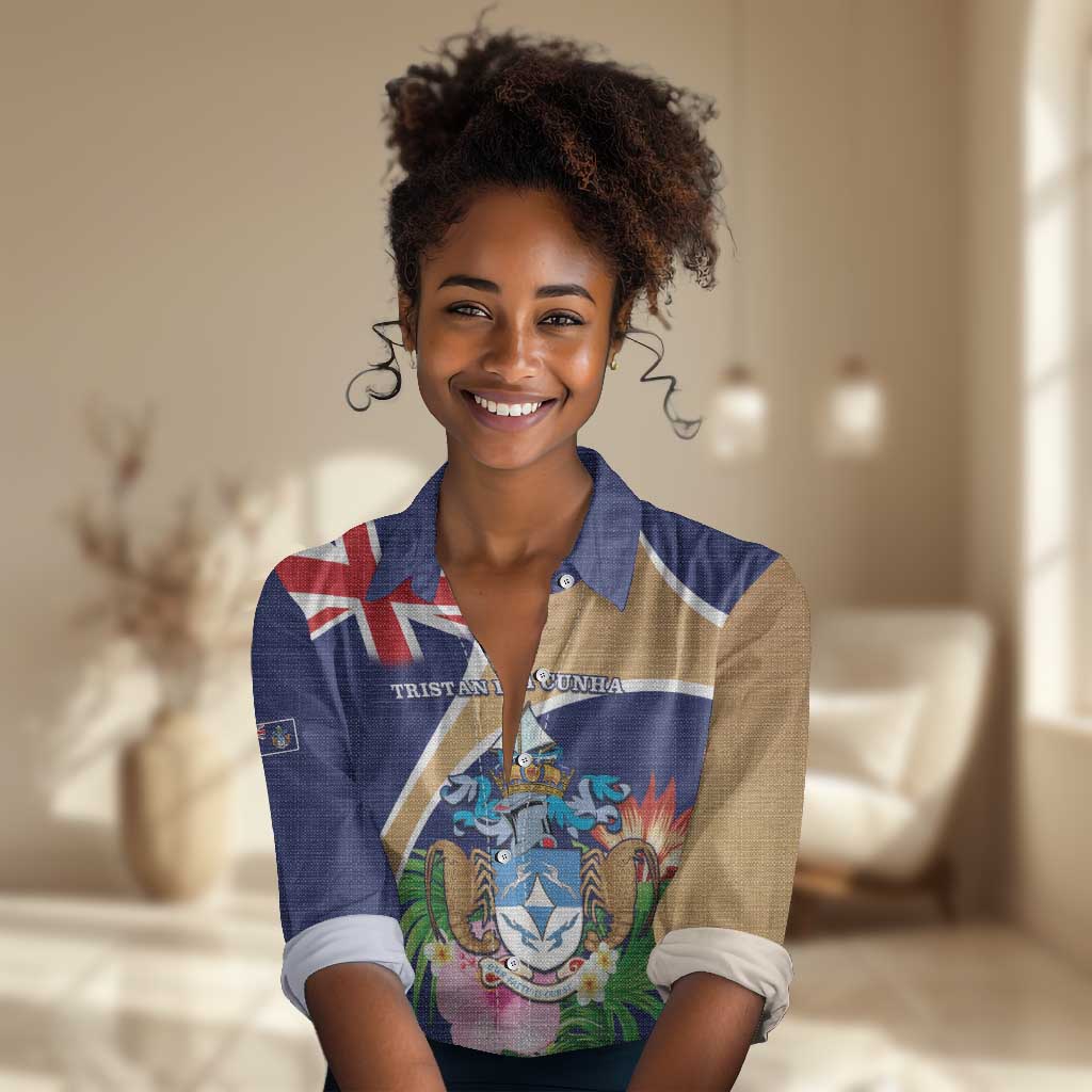 Personalized Tristan da Cunha Women Casual Shirt Coat Of Arms Tropical Flowers LT15