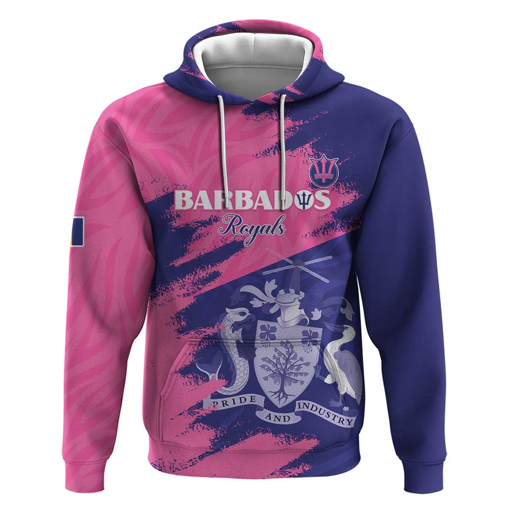 Custom Barbados Royals Cricket Hoodie Coat Of Arms Pink - Blue Color LT15