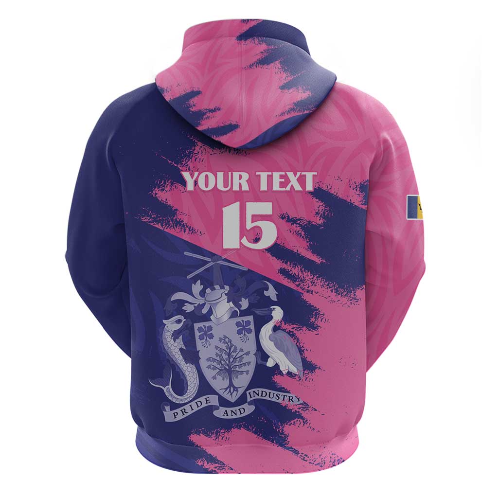 Custom Barbados Royals Cricket Hoodie Coat Of Arms Pink - Blue Color LT15