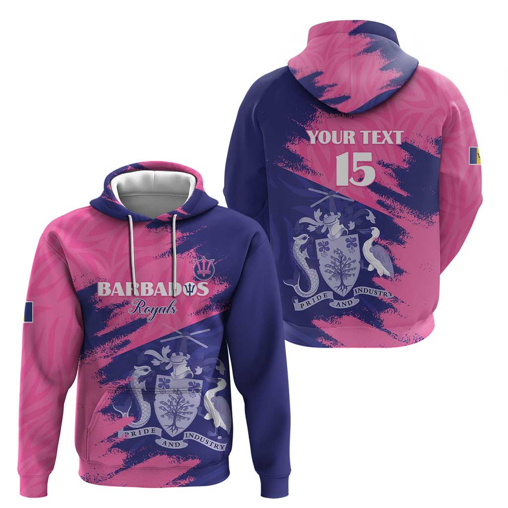 Custom Barbados Royals Cricket Hoodie Coat Of Arms Pink - Blue Color LT15