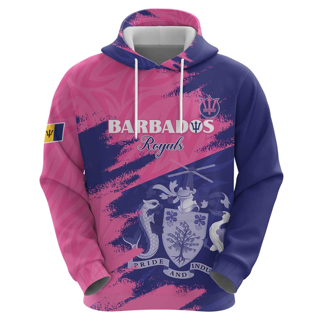 Custom Barbados Royals Cricket Hoodie Coat Of Arms Pink - Blue Color LT15