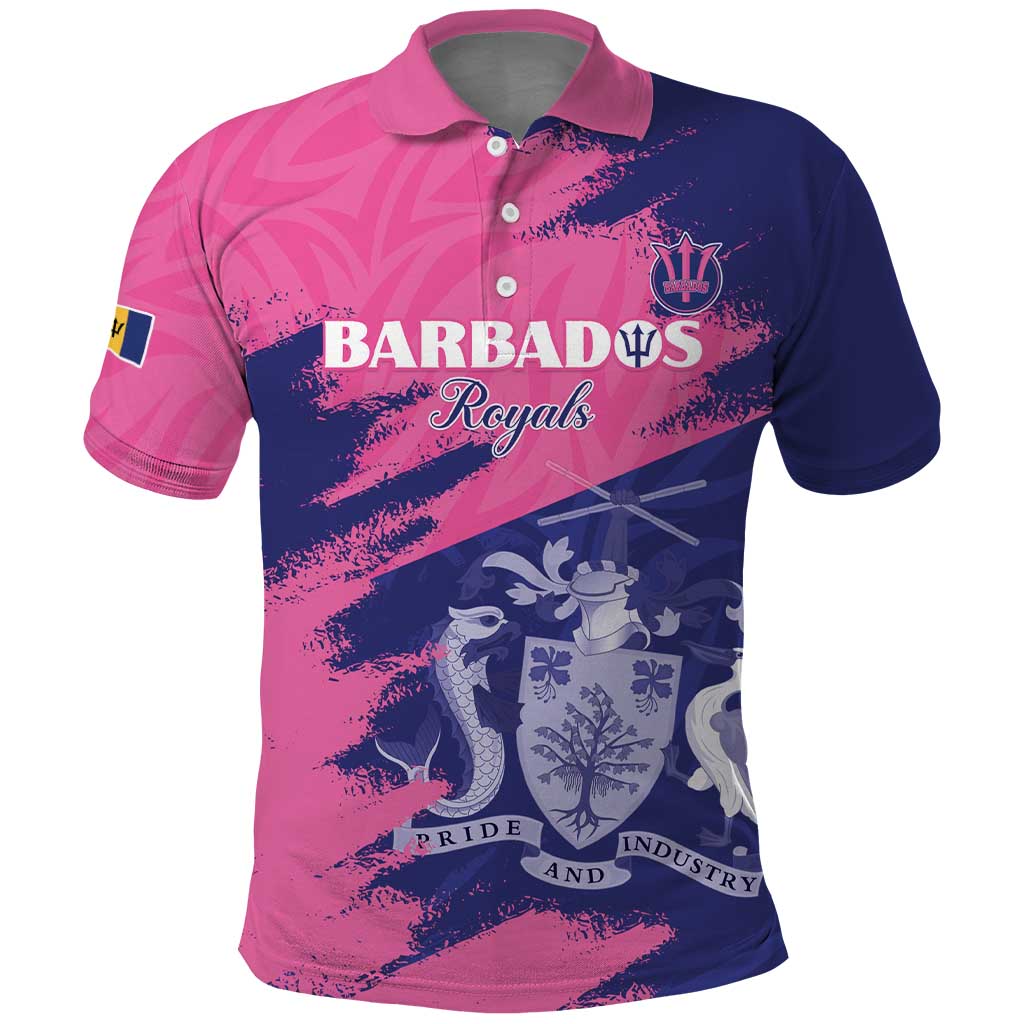 Custom Barbados Royals Cricket Polo Shirt Coat Of Arms Pink - Blue Color LT15
