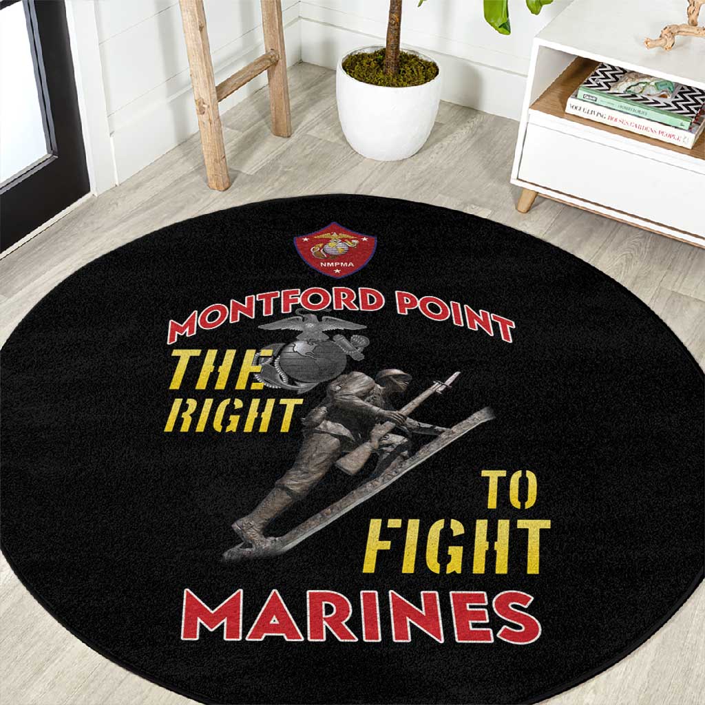 African American Heroes Round Carpet Montford Point Marines - Black LT15
